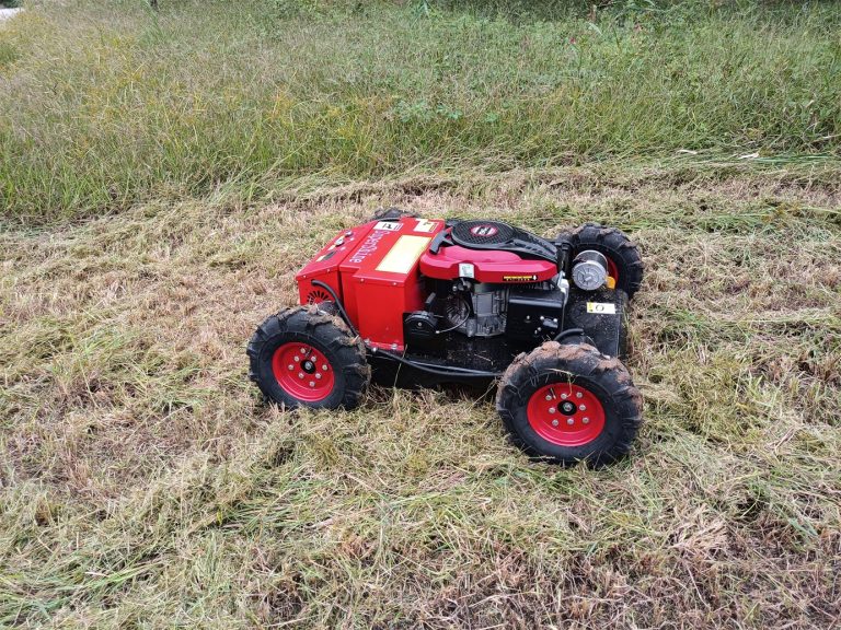 gasoline electric hybrid powered industrial rubber track wireless radio control lawn mower robot