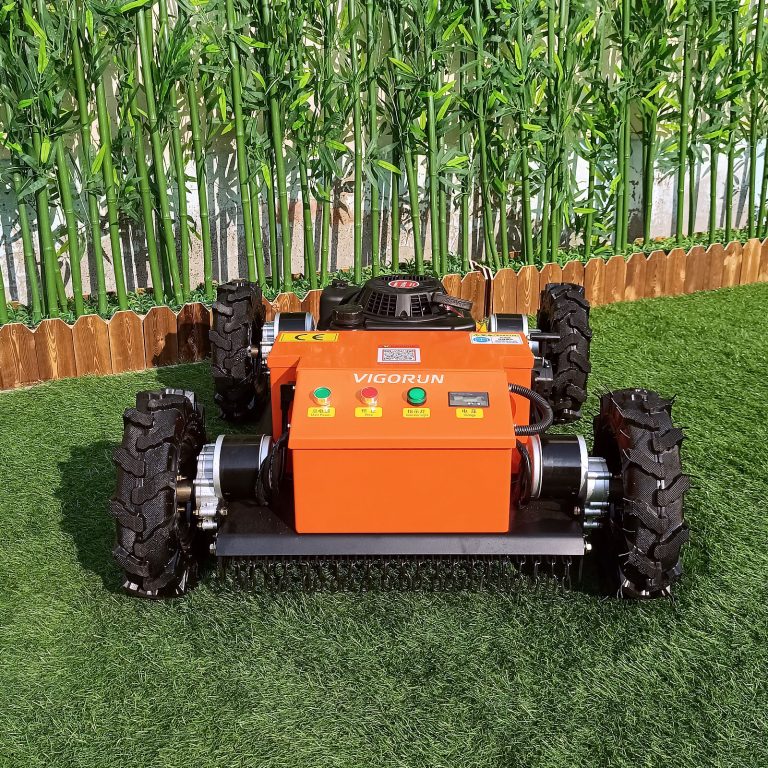 remote operated rubber track lawn mower robot made by Vigorun Tech, Vigorun remote control wheeled weeder for sale