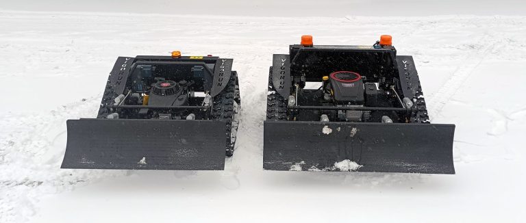 remote operated electric slope mower with snow plow snow blade snow shovel snow removal machine