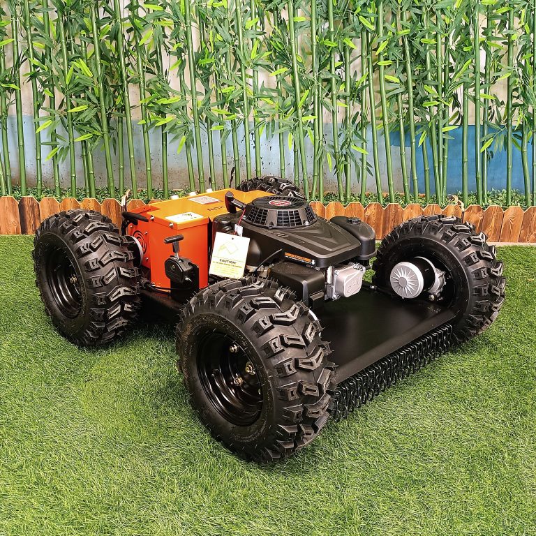 remote operated caterpillar mower made by Vigorun Tech, Vigorun radio controlled rubber track lawn cutter for sale