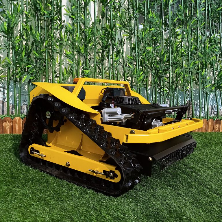 cordless crawler weeding machine made by Vigorun Tech, Vigorun remotely controlled wheeled grass mower for sale