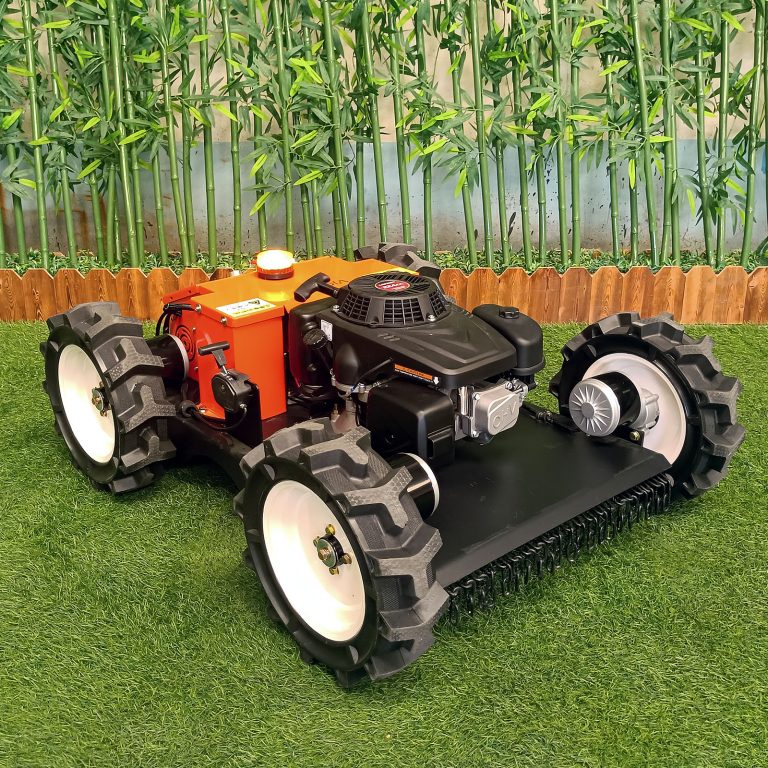 RC wheeled lawn cutting machine made by Vigorun Tech, Vigorun radio controlled wheeled lawn grass cutter for sale