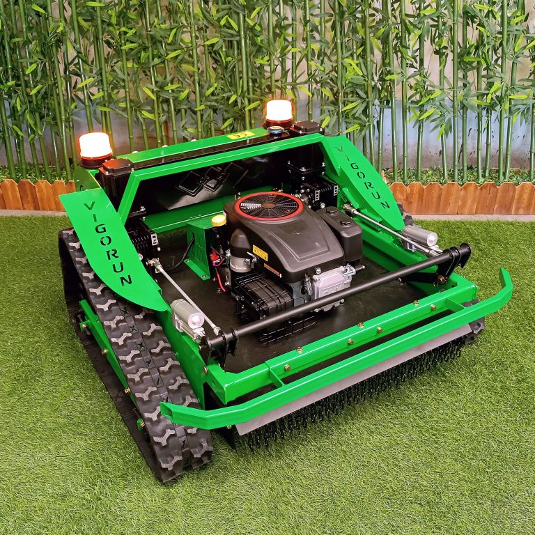 cordless crawler weed reaper made by Vigorun Tech, Vigorun remote control track lawn trimmer for sale